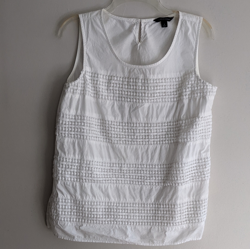 Tommy Hilfiger White Cotton Tank Top with Lace Overlay Medium